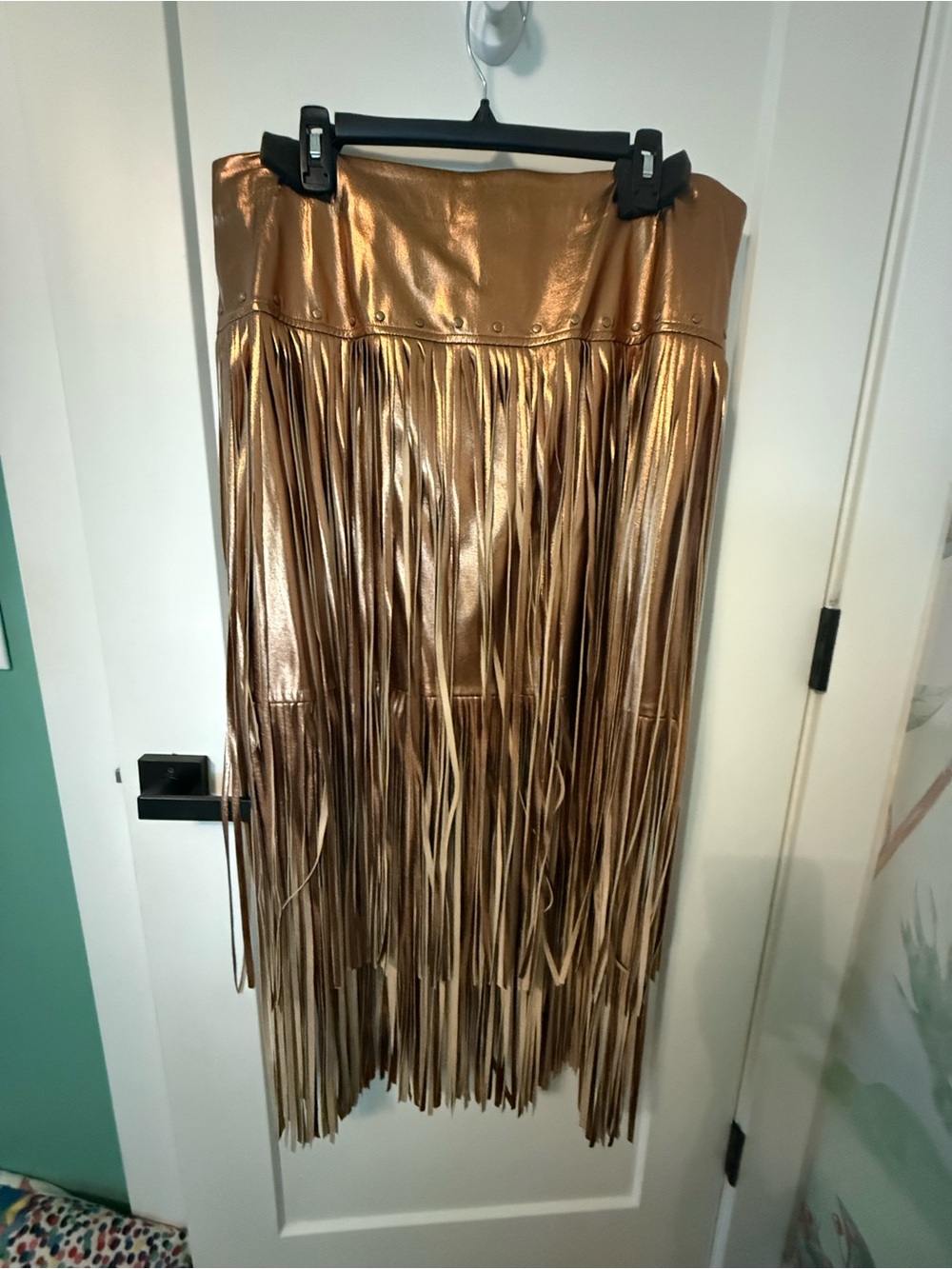 L'AGENCE Metallic Bronze Fringe Maxi Skirt